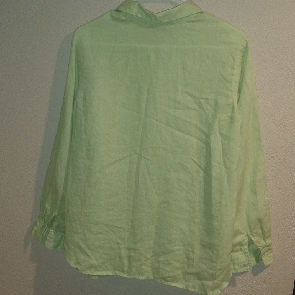 J Jill 100% Linen Bright Green Button up Collared Top Lagenlook S - Picture 6 of 6